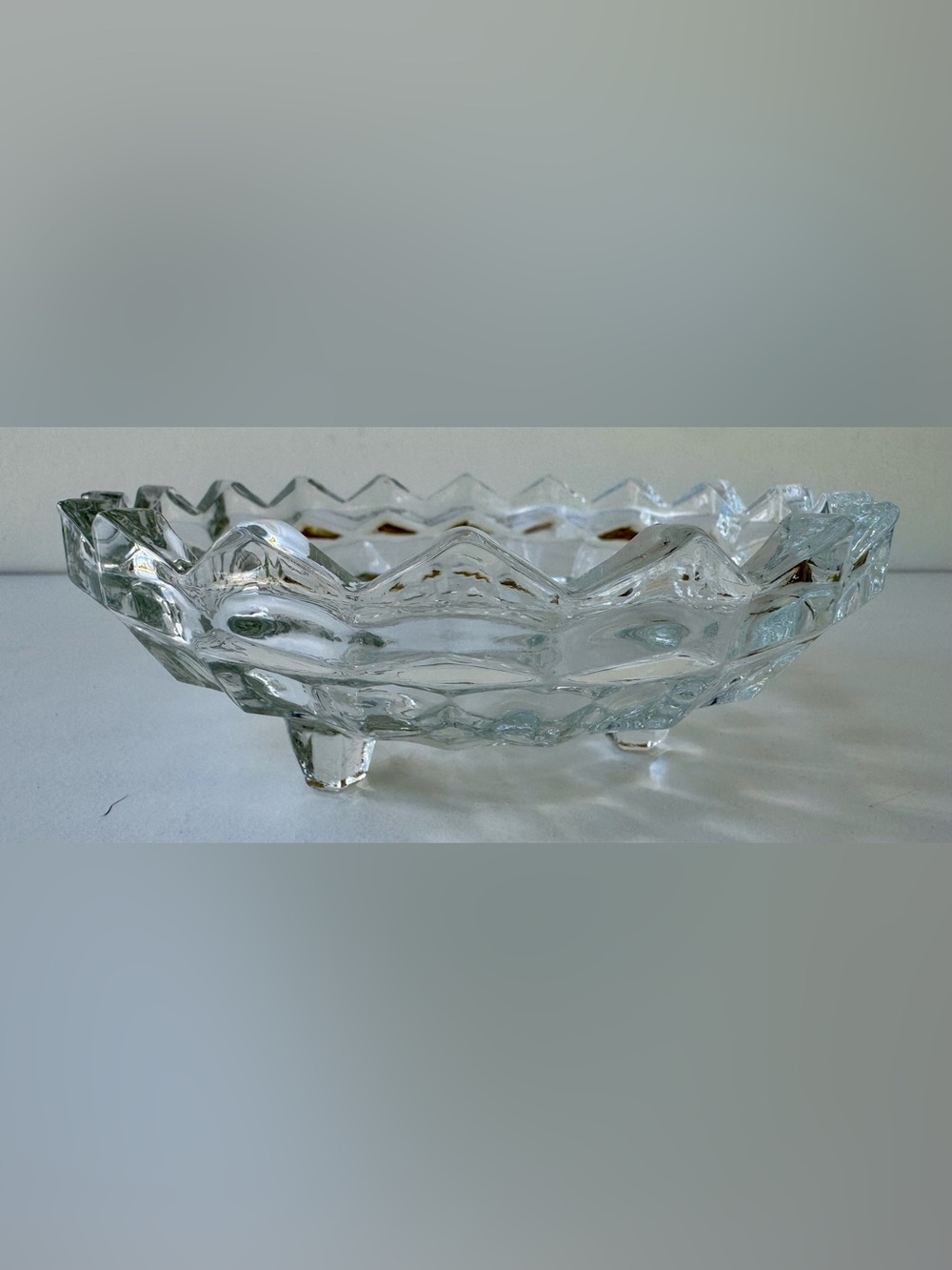 Indiana Glass Colony Whitehall 6.25” Footed Clear Glass Crystal Cubist Bowl